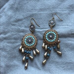 Bohemian Turquoise and Gold Dangle Earrings